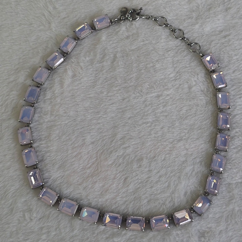 J.Crew Aurora Borealis Iridescent Rhinestone Collet Statement Necklace Silver